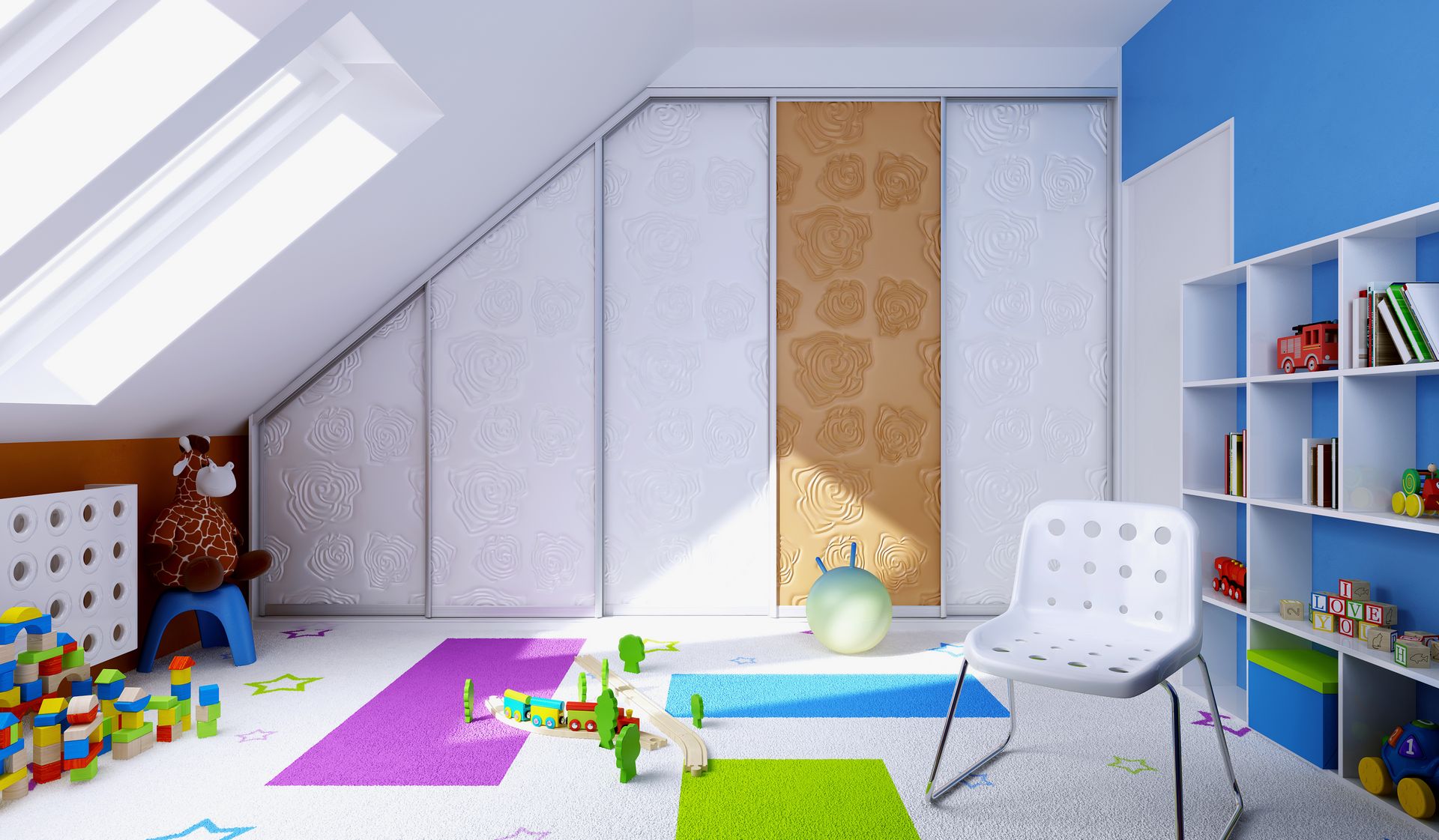 Szafy z drzwiami ze skosem w pokoju dziecięcym Komandor