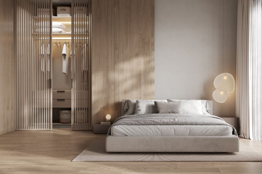 Szafa na wymiar ryflowana w sypialni - trendy 2026 