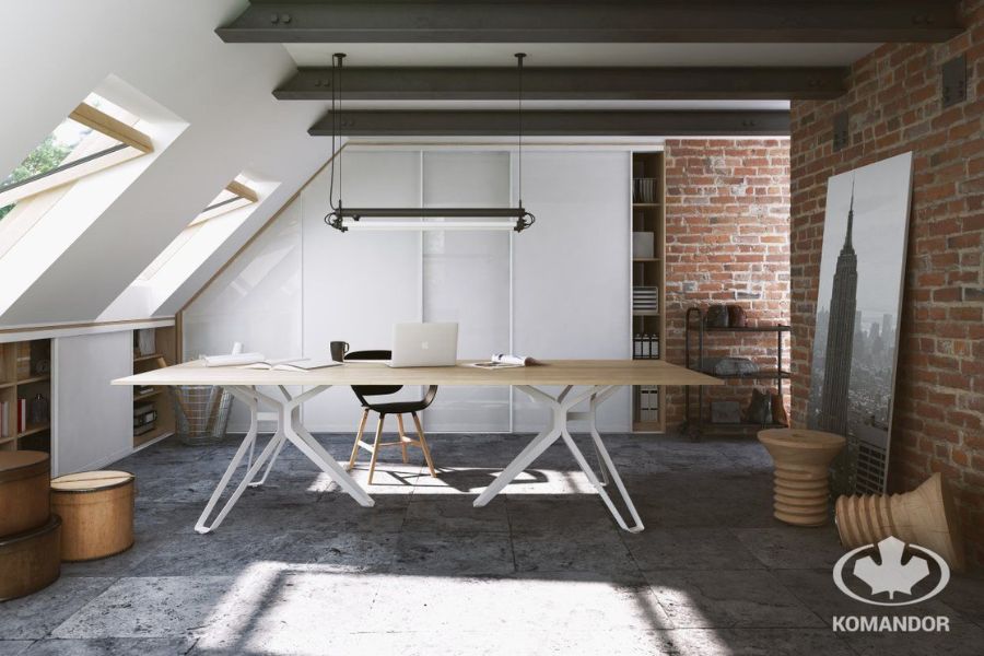 Projekt szafy przesuwnej do biura na poddaszu od Komandor Kraków Aranżacja: szafa przesuwna do biura na poddaszu